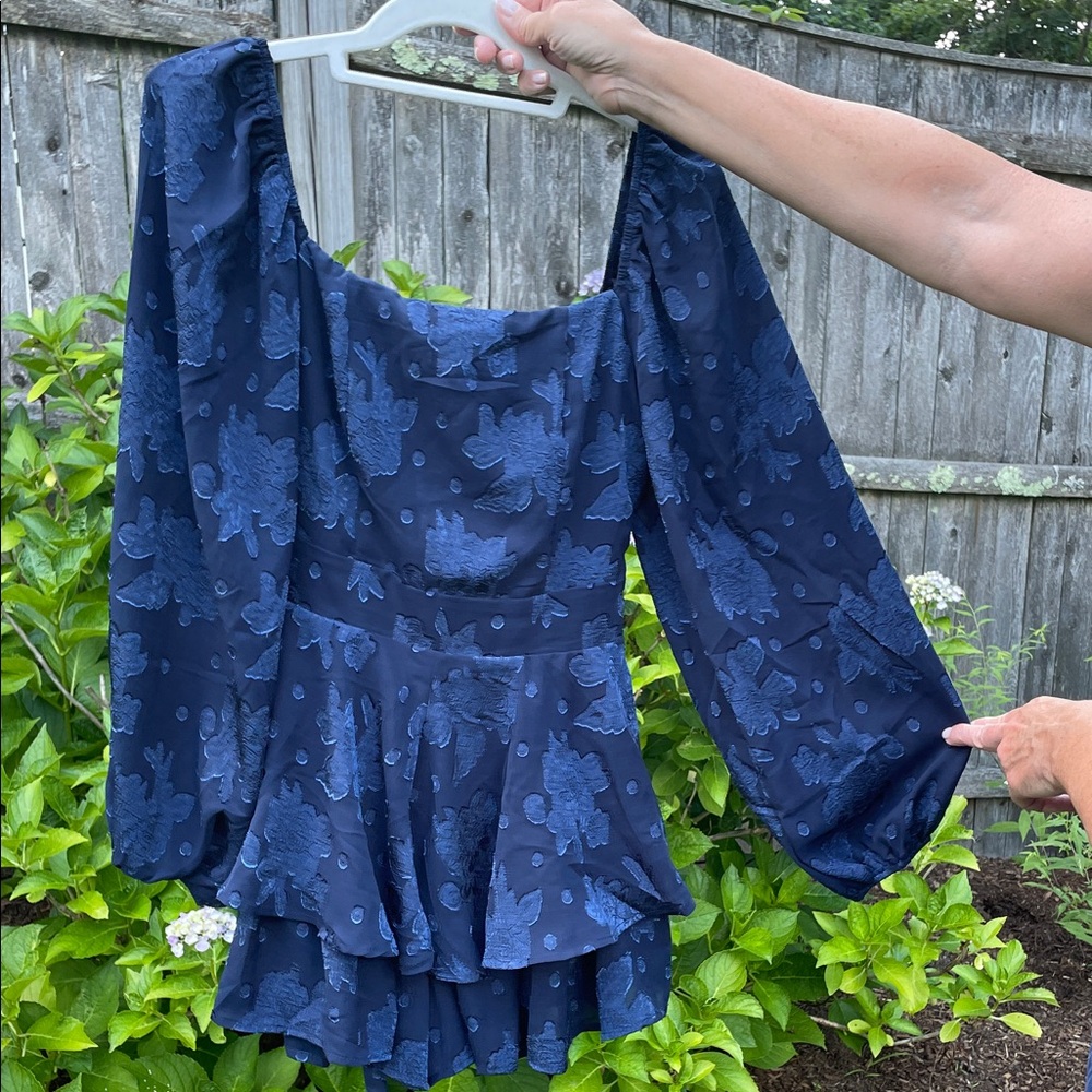 Navy Blue Floral Peplum Dress/ Romper
